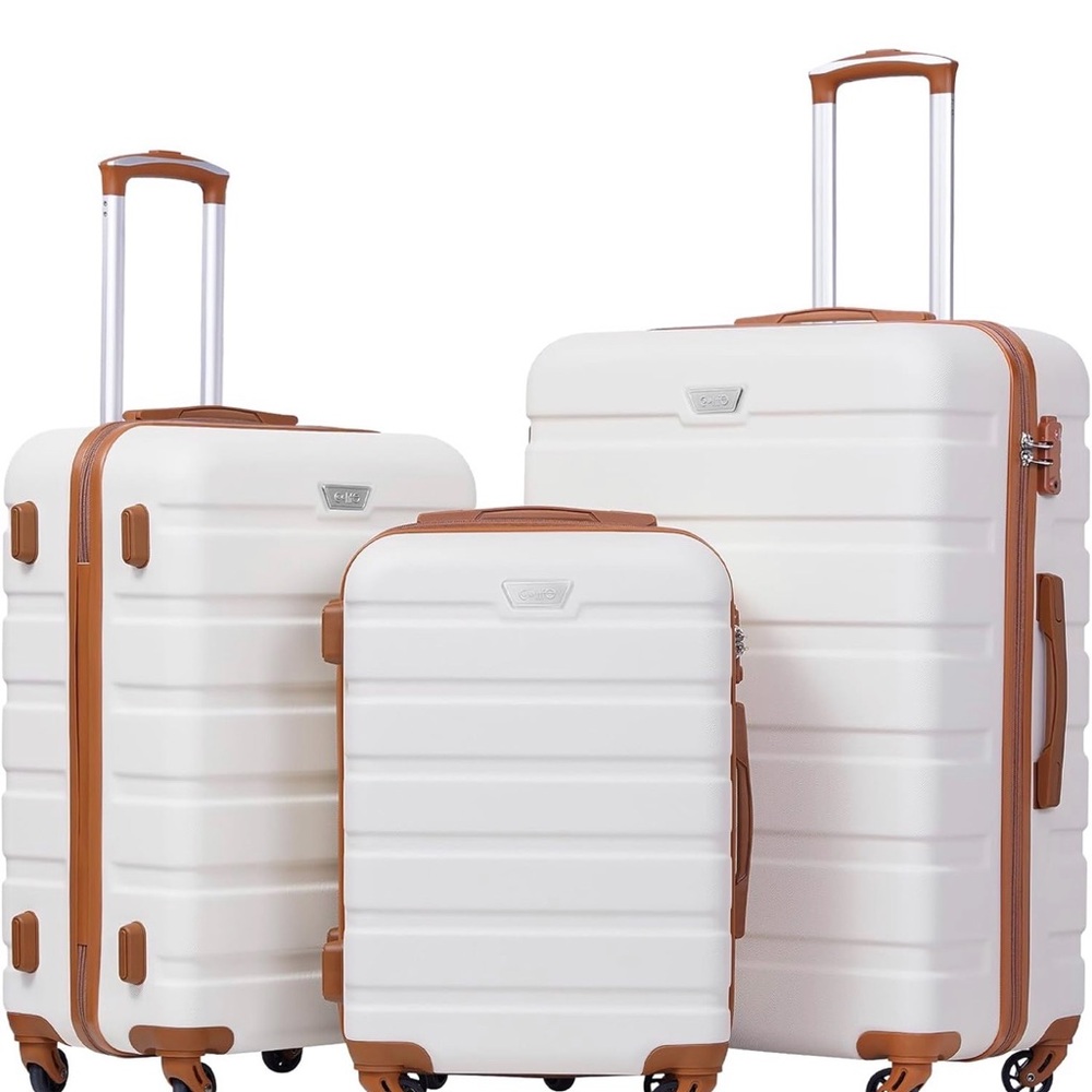 White and Brown Luggage Set